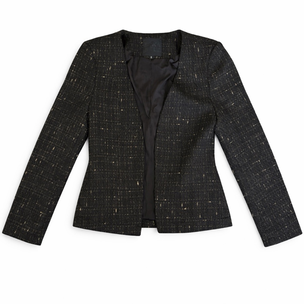 Mina Self NWT Chic Black Tweed Blazer Size Small
